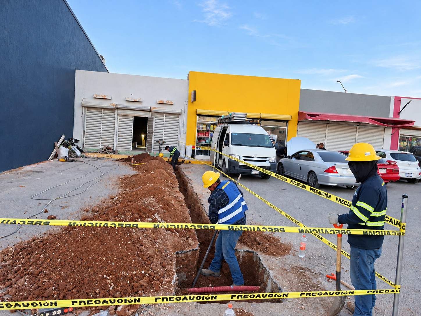 Cuadrilla abriendo la zanja para el alimentador de media tensión